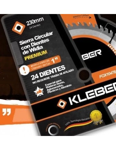 Sierra   Circular  230 Mm  X   40  Dientes  D. Wi. Eje 1" C/ Bujes 7/8 Y 5/8  -  " Kleber "