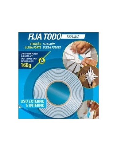 Cinta Doble  Faz  * Fija Todo   Interior  Espumada   12 Mm .*   1,5  Mt.  * Tekbond  Celeste