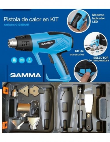 Pistola  De  Calor  En  Kit  Luz  Led 2000 W - C/ Estuche Y Acc    " Gamma " Azul