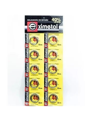 Estaño   Al    40 %   Alambre    Blister  * 10 Rollos  De  1,2 Mm  *  1,5 Mtr.  * Eximetal