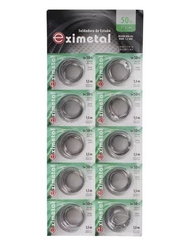 Estaño   Al    50 %   Alambre    Blister  * 10 Rollos  De  1,2 Mm  *  1,5 Mtr.  * Eximetal