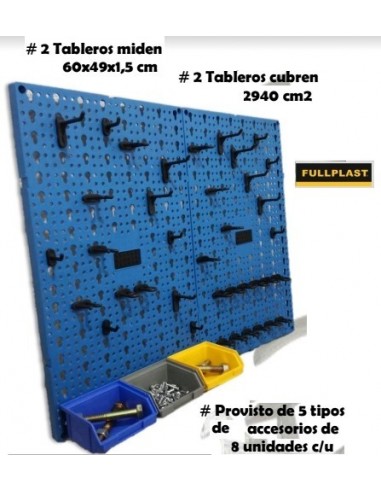 Tablero  Organizador De  Herramientas  60 *49 X 2 Unid. Cubren 2940 Cm2  Con Acc. " Fullplast "