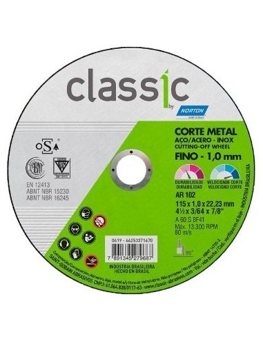 Discos De Corte   " Classic  *norton "   Fino  4,5"  *   1,0  Mm  C/p