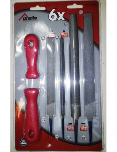 Lima     Jgo  *   6 Un. Plana 6", 8" - Tr 6" - Med 8" + 2 Cabos  " Onsite "   Quality Hand Tools  Imported