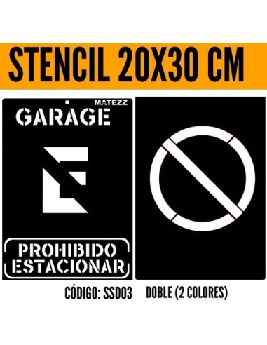 Stencils   Figura :  *  Prohibido  Estacionar  Garage * Kit  2 Colores    20 * 30 Cm        * Matezz 