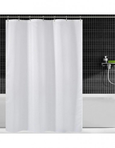 Cortinas  Para   Baño   Blanca  Con  Ganchos Y Protector  