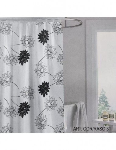 Cortinas  Para   Baño   Estampada Negro  Con  Ganchos Y Protector