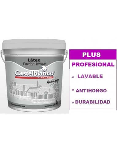 Latex   Clase  " B"     Exterior - Interior      "  Plus  Prof. "      4 Lts    "  Castelbianco "   -  * Blanco   