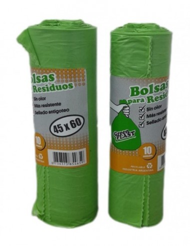 Bolsas  Residuos  Tipo Consorcio  80 * 110 Cm * Verde    X  10 Unid   " Green Plast  " 20 Micrones