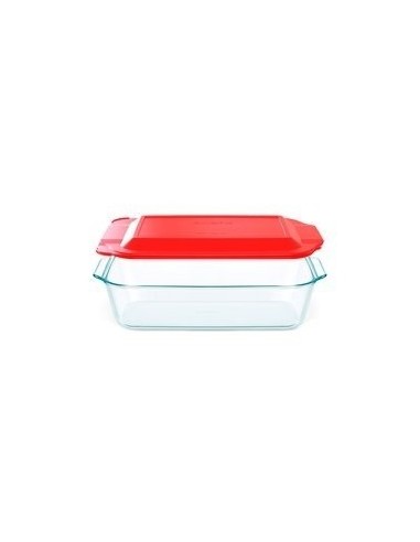 Fuente Rectangular Deep Con Tapa Roja - 3,0 L   " Pyrex "  18 Cm × 28 Cm × 7 Cm