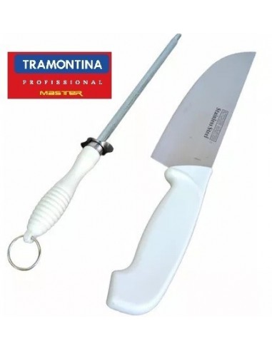 Cuchillo   Mango   Blanco      8"  - 20     Cm  +  Chaira    " Master Tramontina " 