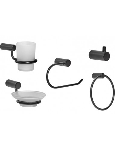 Accesorios  De  Baño      Kit 5  Piezas  Acero + Vaso Vidrio  " Sauco - Gloa "