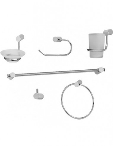 Accesorios  De  Baño      Kit 6  Piezas  Acero + Vaso Vidrio  " Adur - Gloa "