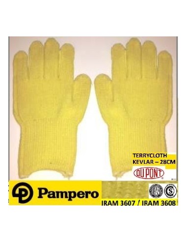 Guante     Terry  - Kevlar  28 Cm " Alta Y Baja Temper - Anticorte "  " Pampero "   Cert Iram 