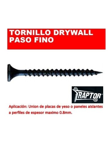 Tornillo  * Fix Drywall - Raptor "    6  X   1 "  Fino  ( 3,8 X   25 Mm)  Ne  200 Unid    P/ Madera - Durlock 