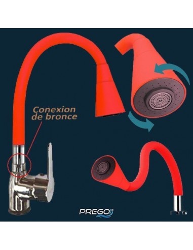 Canilla  Monocomando   Pico Flexible Goma * Rojo      Cocina / Mesada   " Prego " * Cierre Ceramico