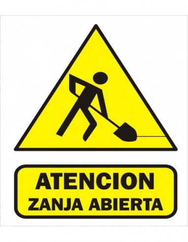 Cartel    " Atencion  Zanja  Abierta "  400 * 45o Mm       - Amarillo Negro