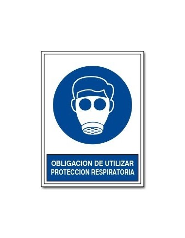 Cartel    " Obligacion  De  Usar  Proteccion  Respiratoria "  400 * 45o Mm       - Azul