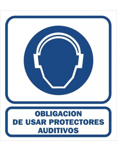 Cartel    " Obligacion  De  Usar  Protector  Auditivo "  400 * 45o Mm       - Azul