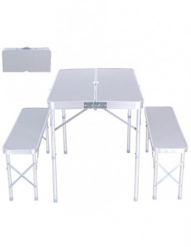 Mesa       Plegable  Valija  + 2  Bancos De Camping  " Kushiro "  90 * 60 * 70 Cm