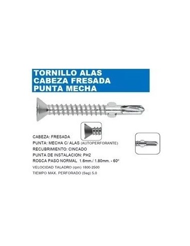 Tornillo    Autoperf   * Alas  Punta Mecha  10  *  2 " ( 4,8 X 50 Mm) Zn   Caja  2500   P/ Mad - Chapa