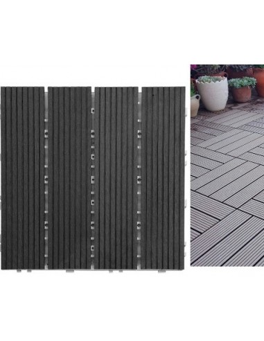 Baldosa  Encastrable  Ranurada  Negra  30 * 30 Cm P/ Jardin   " Vonne "  Pvc