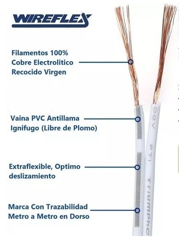 Cable  Bipolar  * Bobina  Precio * Mts   2 *  1,5 Mm  Blanco    " Wireflex "  (*bobina *300mts)cert * Ignifugo 100% Cobre