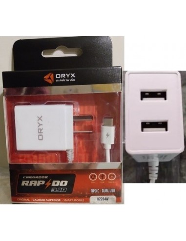 Cargador    Para   Celular C/ Cable   * C  + Toma Usb   3,1    Oryx  Rojo