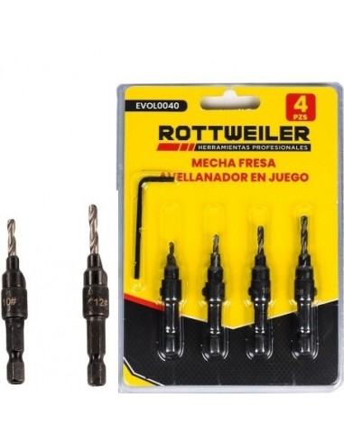 Mecha     Fresa   Avellanador    Jgo. 4 Unid 6, 8 10 Y 12 Mm    * Rottweiler 