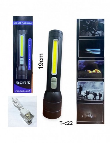 Linterna   Recargable     1 Led  Luz  Y  Baliza  - Usb  