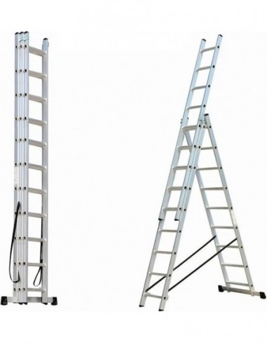 Escalera   Aluminio  Extensible  Triple 10 + 10 + 10 Esc. 2,84 -  Extend. 6,48  Mt   " Gloss" 